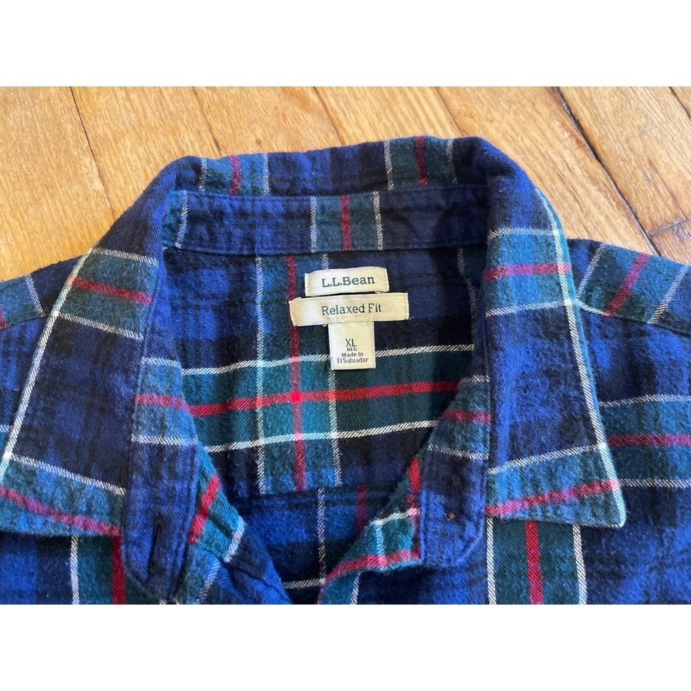 LLBean Relaxed Fit Flannel Blue Plaid Long Sleeve XL Cotton Warm Lumberjack - Picture 3 of 8